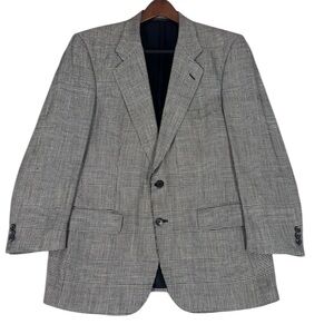 Vintage Burberry’s Silk Blazer 42R Sport Coat Houndstooth Windowpane Black White